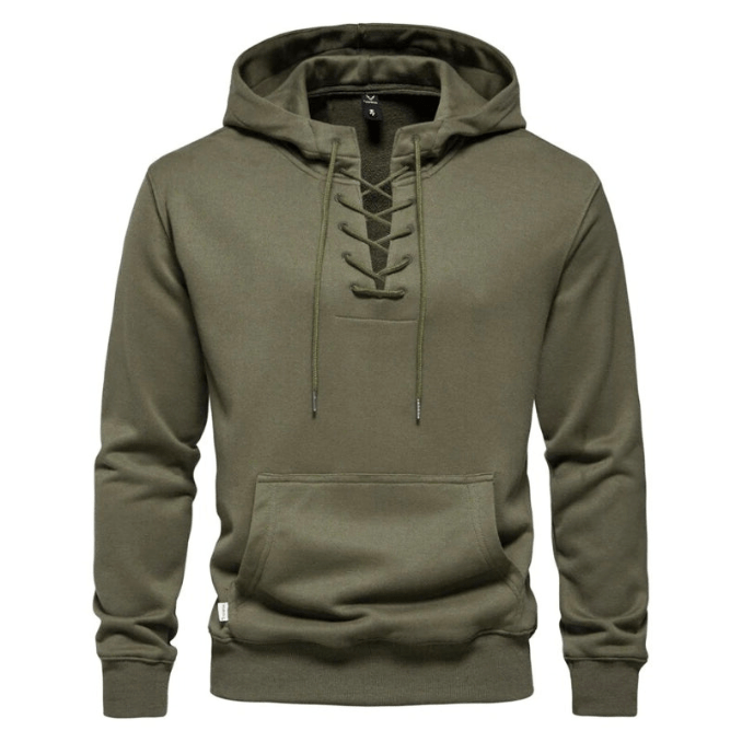 Levoire | Sweat à capuche pour hommes avec devant à lacets, sweat à capuche décontracté, mode masculine confortable Khaki