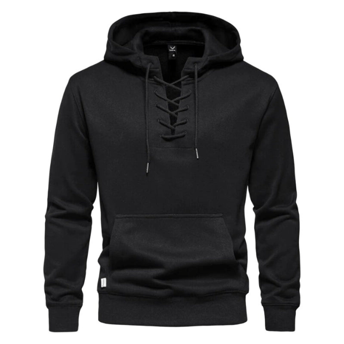 Levoire | Sweat à capuche pour hommes avec devant à lacets, sweat à capuche décontracté, mode masculine confortable Noir