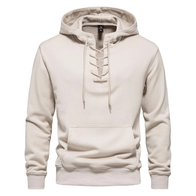 Levoire | Sweat à capuche pour hommes avec devant à lacets, sweat à capuche décontracté, mode masculine confortable Beige