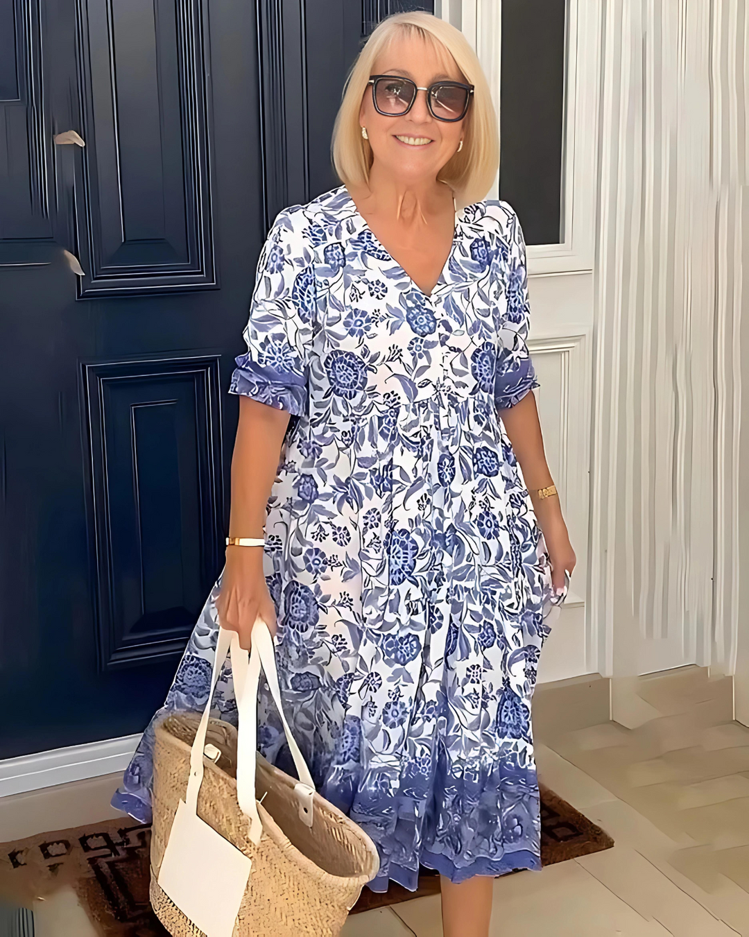 Levoire | Robe Fleurie Élégante D'Été Bleu