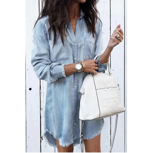 Levoire | Robe Chemise En Denim Avec Ourlet Effiloché Pour Femmes