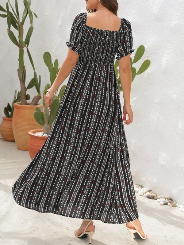 Levoire | Robe à fente imprimée à rayures verticales Robe de vacances à une épaule