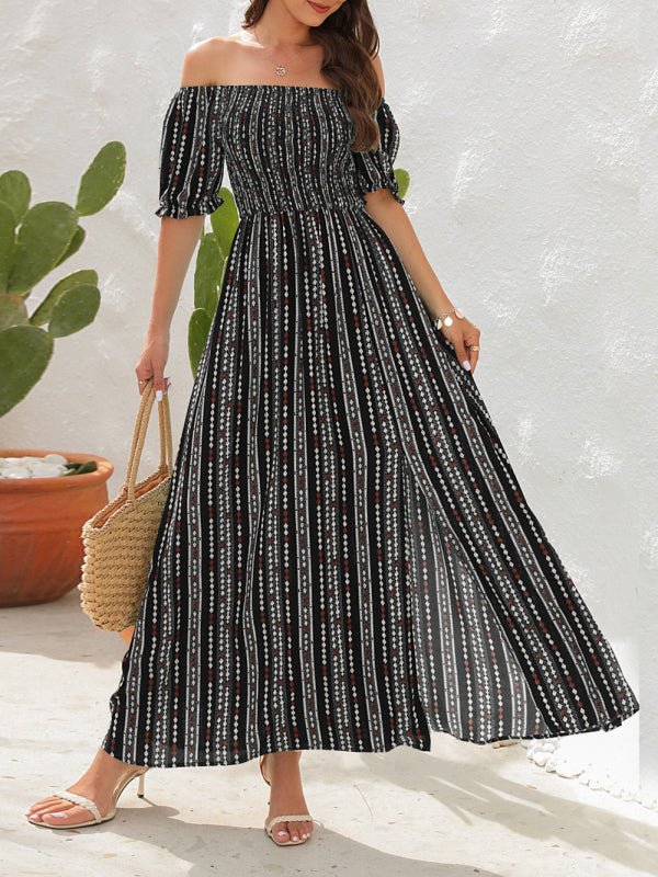 Levoire | Robe à fente imprimée à rayures verticales Robe de vacances à une épaule
