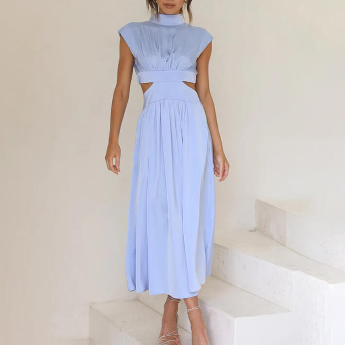 Levoire | Robe Élégante Avec Encolure Haute Bleu clair