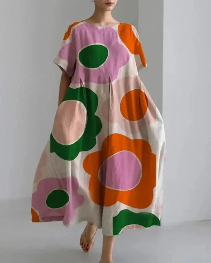 Levoire | Robe En Lin Avec Un Motif Floral Surdimensionné Pour Femmes Rosa