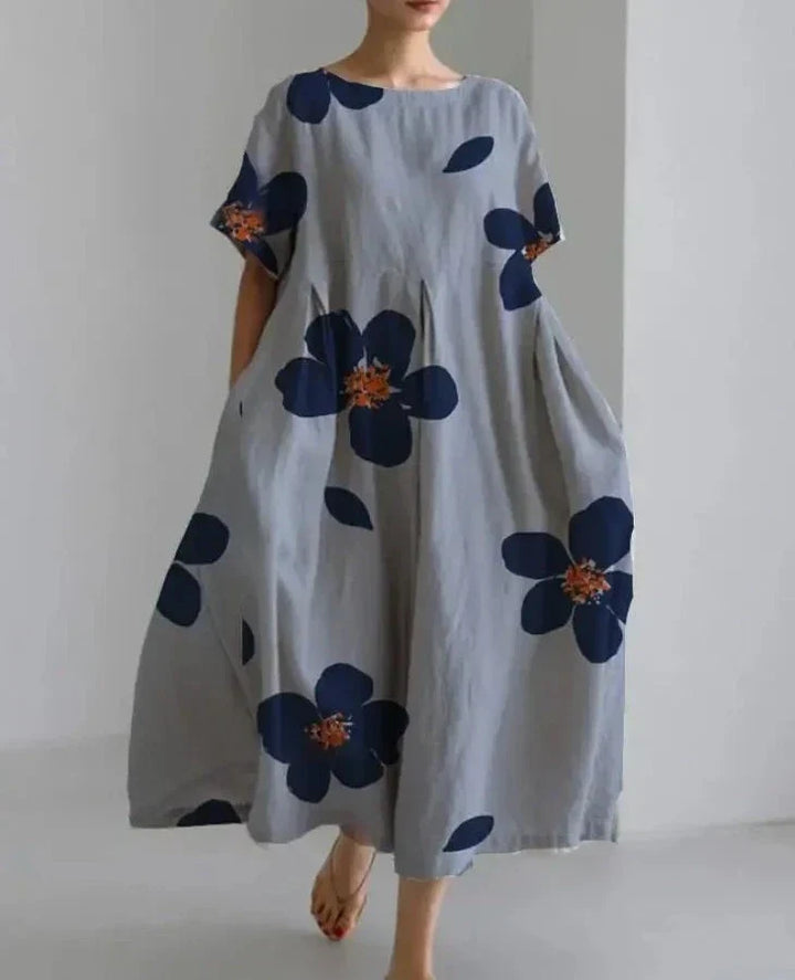 Levoire | Robe En Lin Avec Un Motif Floral Surdimensionné Pour Femmes Gris