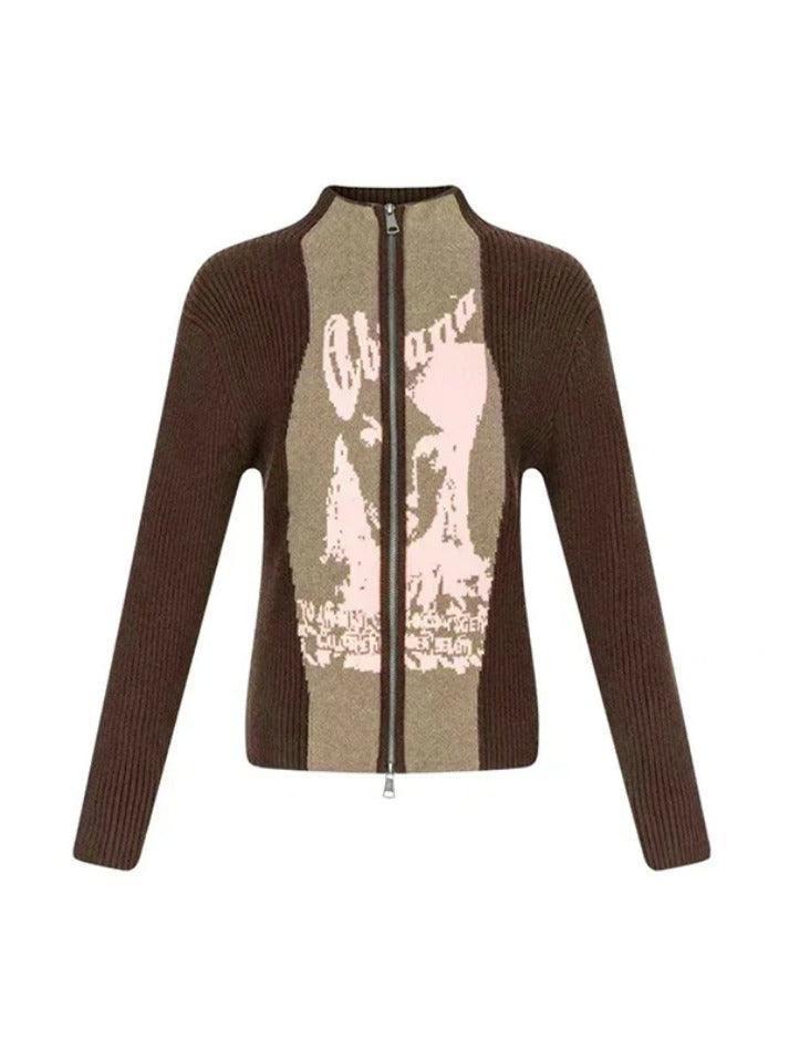 Levoire | Veste En Tricot À Imprimé Abstrait Weinlese Couleur Contrastée