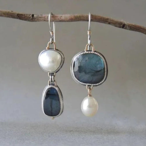 Levoire | Boucle D'Oreilles En Pierre Naturelle Bleue Avec Perles