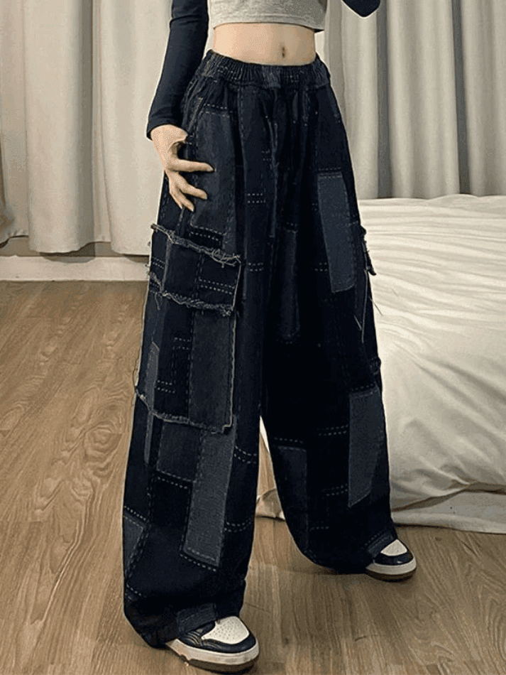 Levoire | Récolte Vin Bleu Carreauté Jean Cargo Baggy