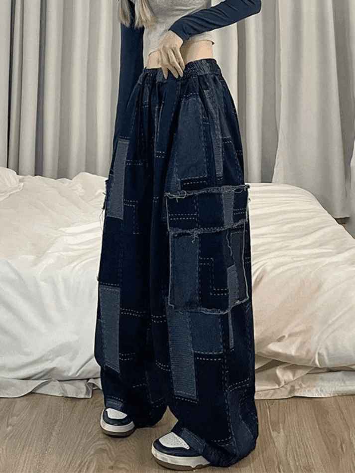 Levoire | Récolte Vin Bleu Carreauté Jean Cargo Baggy