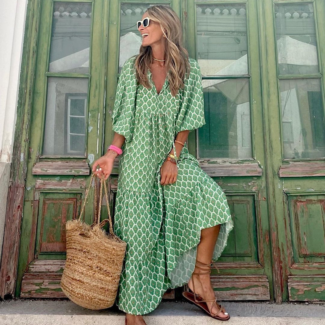 Levoire | Bohème Robe Robe Légère À Décolleté En V Pour Des Looks D'Été Élégants Vert clair