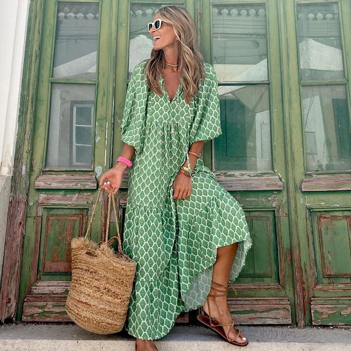 Levoire | Bohème Robe Robe Légère À Décolleté En V Pour Des Looks D'Été Élégants Vert clair