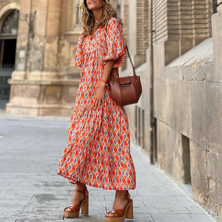 Levoire | Bohème Robe Robe Légère À Décolleté En V Pour Des Looks D'Été Élégants Rouge Orange
