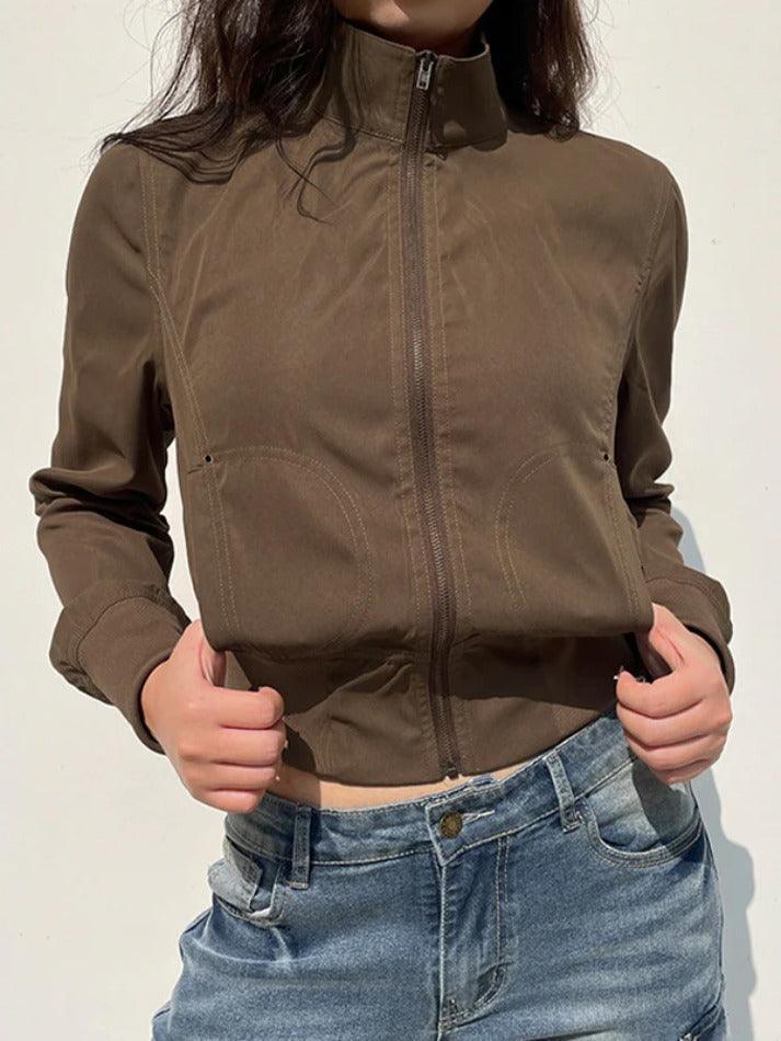 Levoire | Veste Courte Slim Marron Vintage À Fermeture Éclair Braun