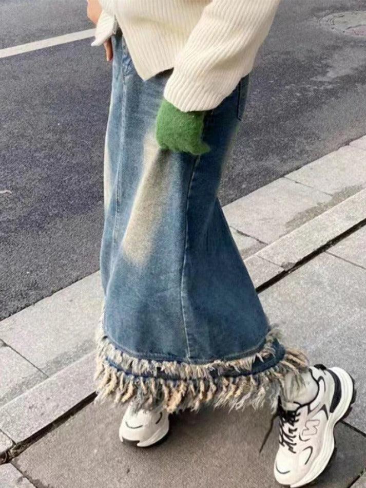 Levoire | Jupe Maxi Déchirée Denim Vintage Ourlet Fente