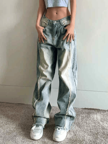 Levoire | Broderie Vintage De Vin Burr Jeans Boyfriend Décontractés