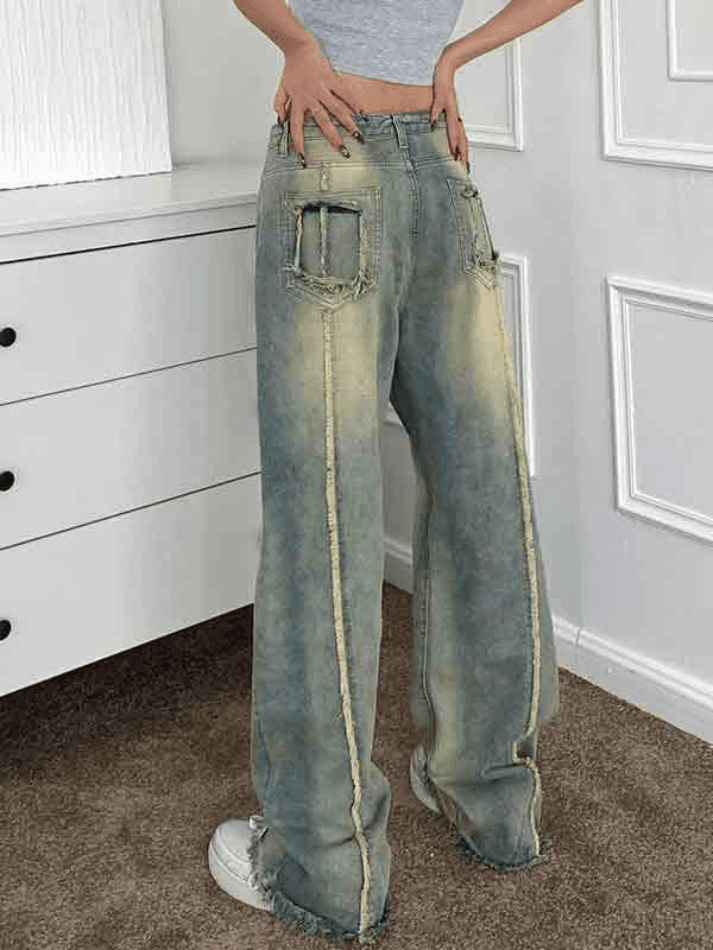 Levoire | Broderie Vintage De Vin Burr Jeans Boyfriend Décontractés Bleu