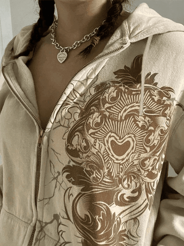 Levoire | Vintage Fleurs Graphique Zip-Up Hoodie