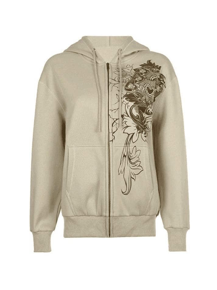 Levoire | Vintage Fleurs Graphique Zip-Up Hoodie