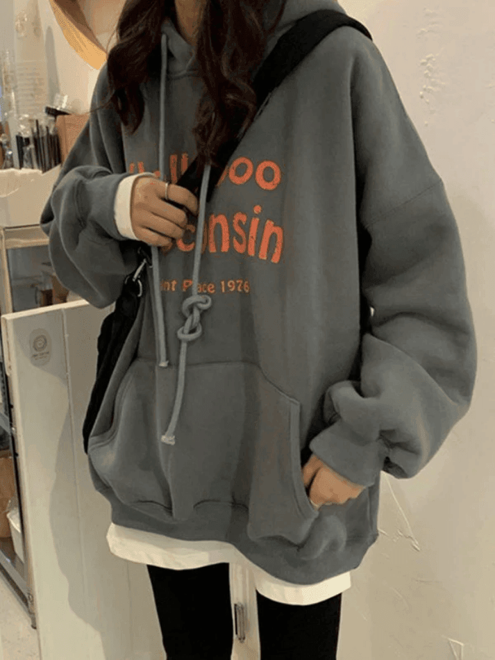 Levoire | Pull-Over Graphique Gris À Capuche Weinlese