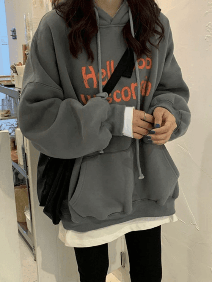 Levoire | Pull-Over Graphique Gris À Capuche Weinlese