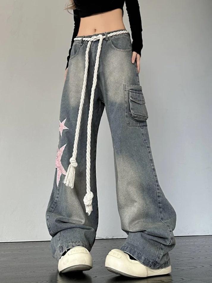 Levoire | Jean Boyfriend Imprimé Patch Étoile Vintage