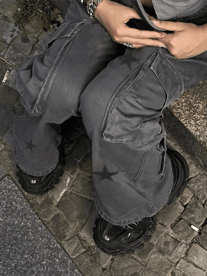 Levoire | Jean Cargo Boyfriend Fit Imprimé Étoile Weinlese