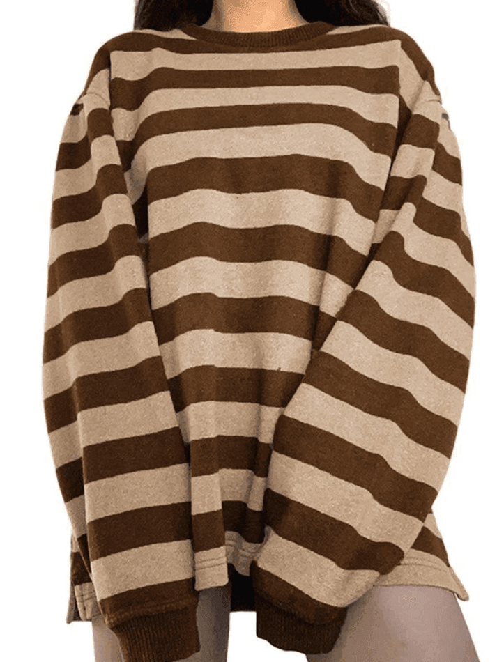 Levoire | Vintage Rayé Oversize Pull Sweatshirt Braun