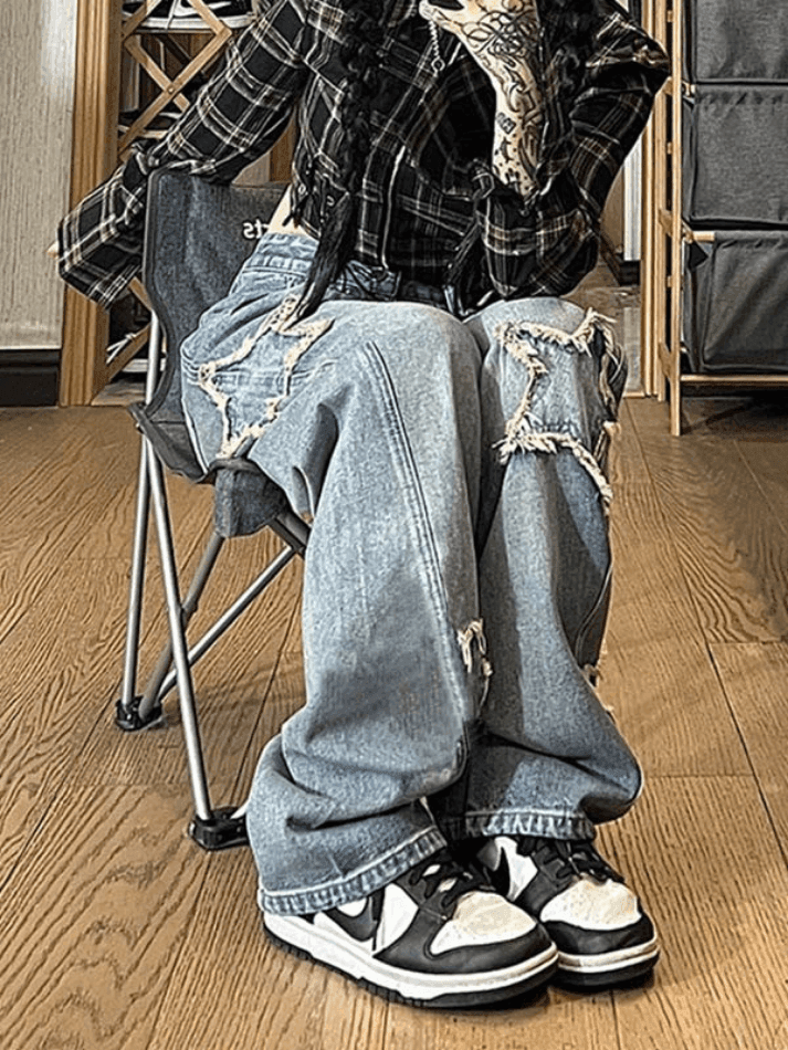 Levoire | Jean Boyfriend Délavé À Patch Étoile Weinlesewasch