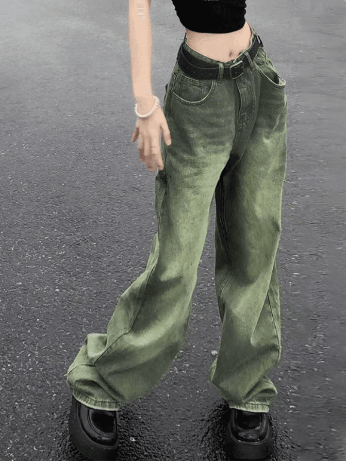 Levoire | Lavage Vintage Vert Jeans Boyfriend Des Années 90