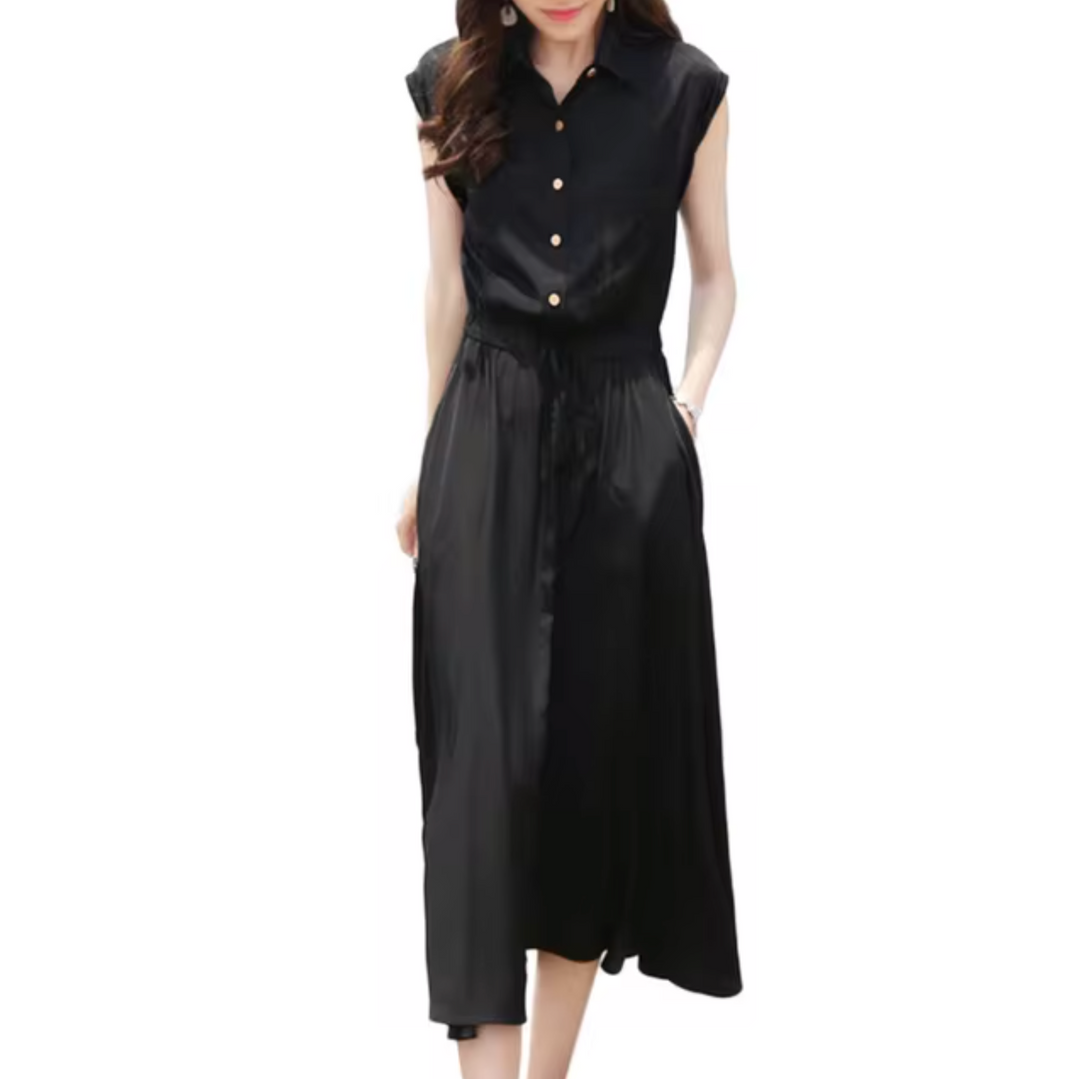 Levoire | Robe Élégante Sans Manches Avec Cordon Noir