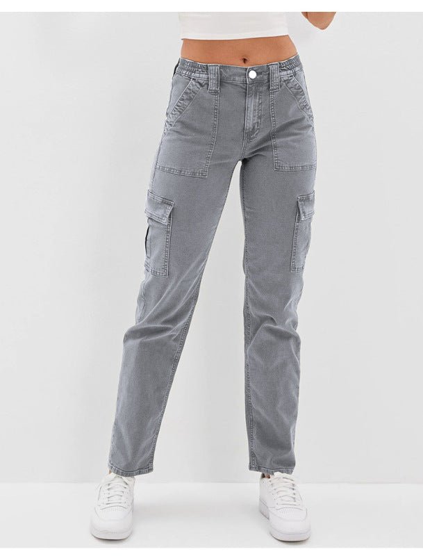 Levoire | Boutons Lavés Pantalons en Coton Femme Casual Gris