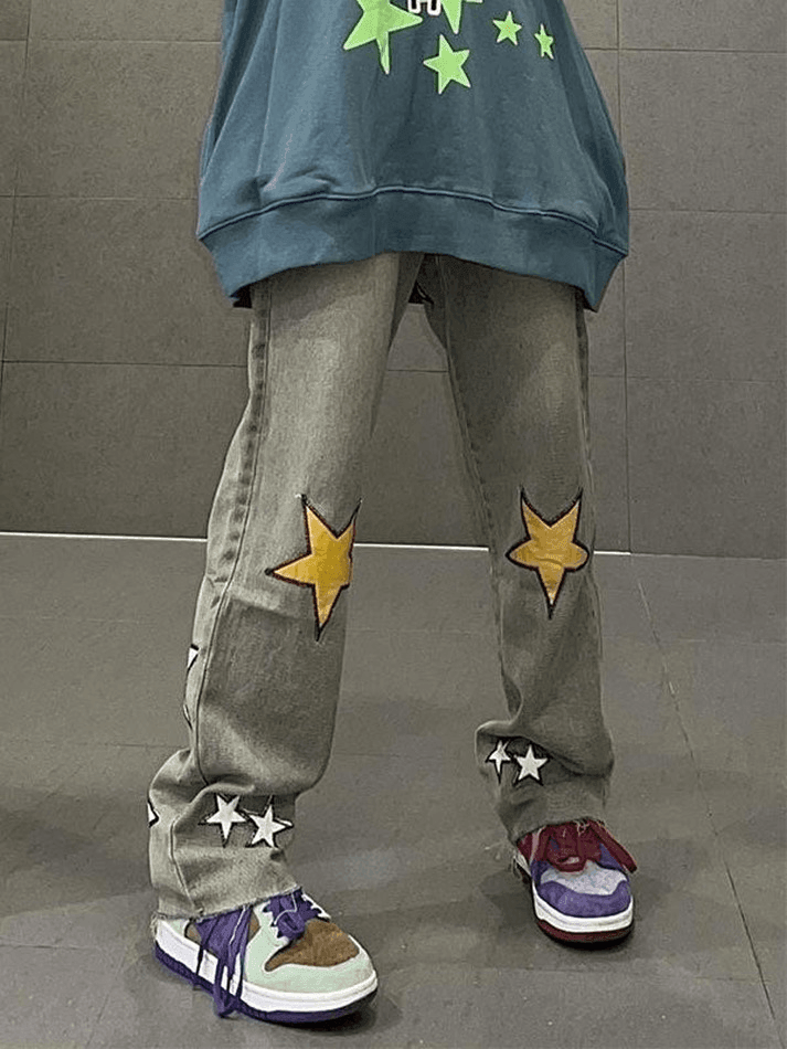 Levoire | Jean Boyfriend À Patches Étoile Lavés Gris