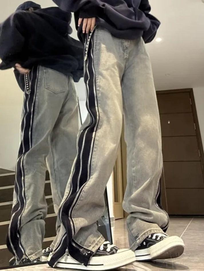 Levoire | Gwaschene Zipup Détail De Piping Jean Boyfriend Bleu