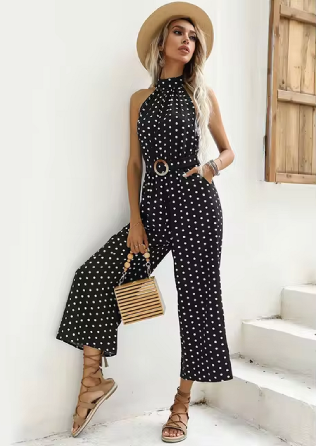 Levoire | Combinaison Avec Des Pois Et Col Halter Marine bleu