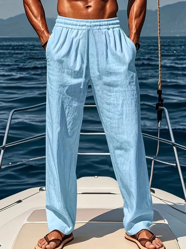 Levoire | Pantalon En Lin Pour Hommes Coupé Pantalon D'Été Léger Au Style Classique Bleu clair