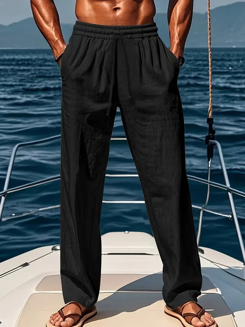 Levoire | Pantalon En Lin Pour Hommes Coupé Pantalon D'Été Léger Au Style Classique Noir
