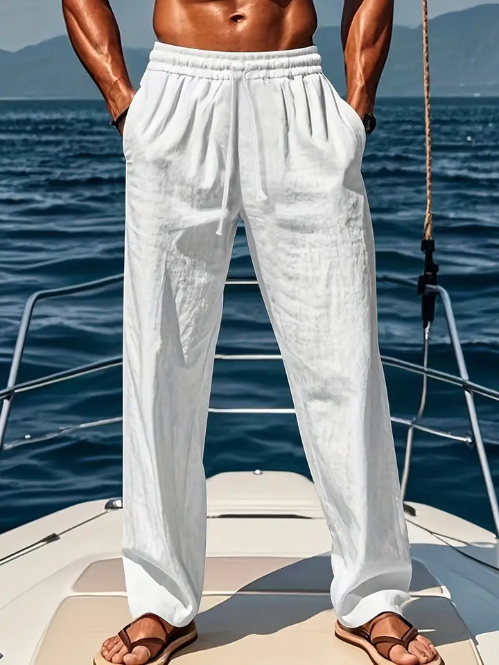 Levoire | Pantalon En Lin Pour Hommes Coupé Pantalon D'Été Léger Au Style Classique Blanc