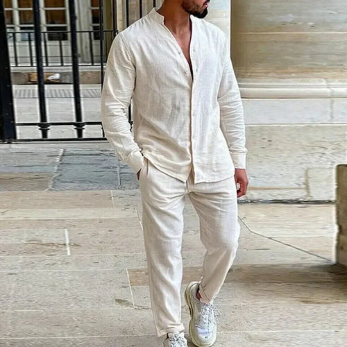 Levoire | Ensemble Masculin En Lin Avec Chemise En Lin Et Pantalon En Lin Léger, Respirant Et Élégant