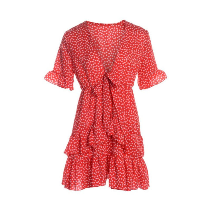 Levoire | Robe Portefeuille Joyeuse Une Robe Romantique Et Estivale Rouge - Manches courtes