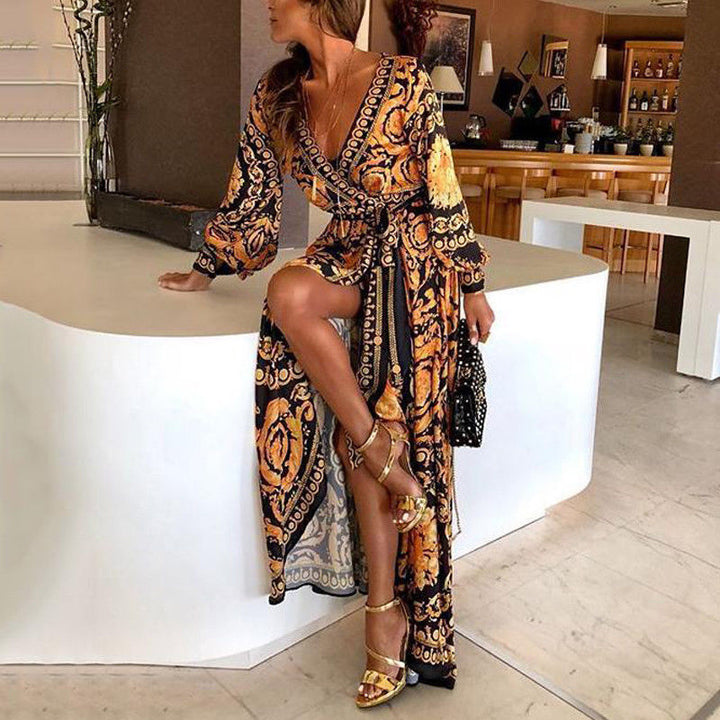 Levoire | Robe Portefeuille Levoire | Robe Pour Femmes Avec Fente Orange-Noir