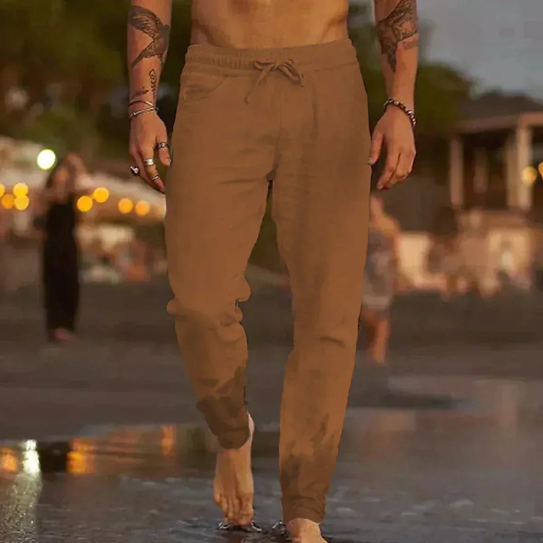 Levoire | Pantalons En Lin Avec Cordon De Serrage Pour Hommes Braun