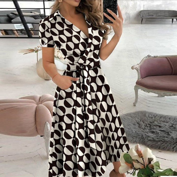 Levoire | Robe Mi-Longue Avec Ceinture Pour Femmes Noir et Blanc V-Décolleté