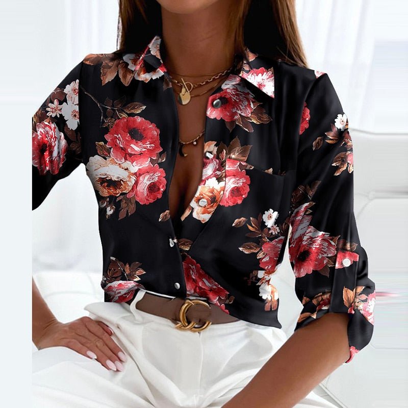 Levoire | Chemise À Manches Longues Avec Un Col Classique Et Un Imprimé Unique Fleurs noires
