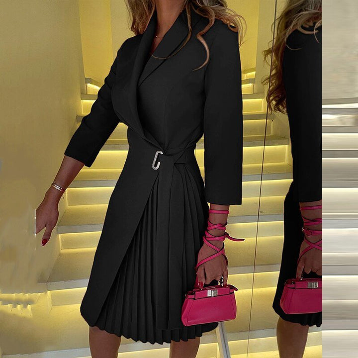Levoire | Élégante Robe Blazer Avec Col Et Ceinture Pour Femmes Solides Noir