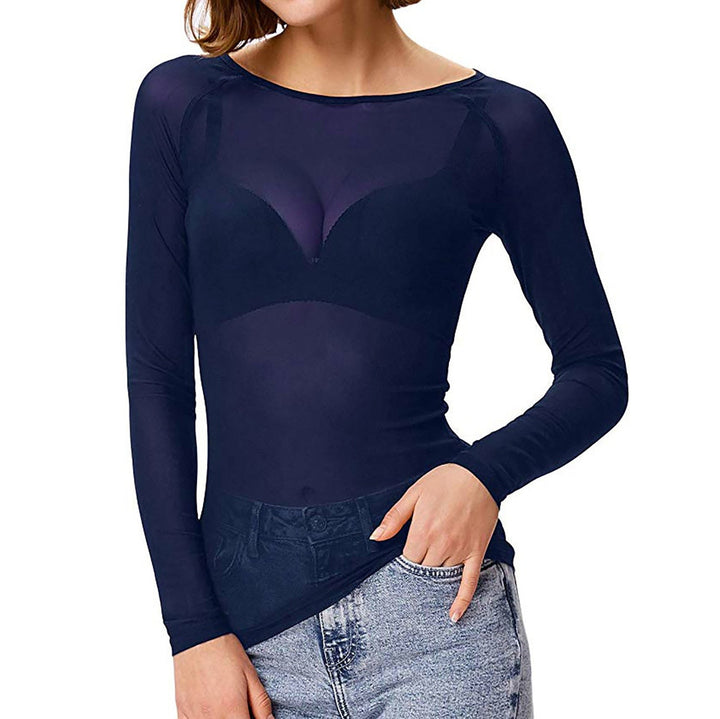 Levoire | Chemise En Mesh Brillante Élégante À Manches Longues Bleu