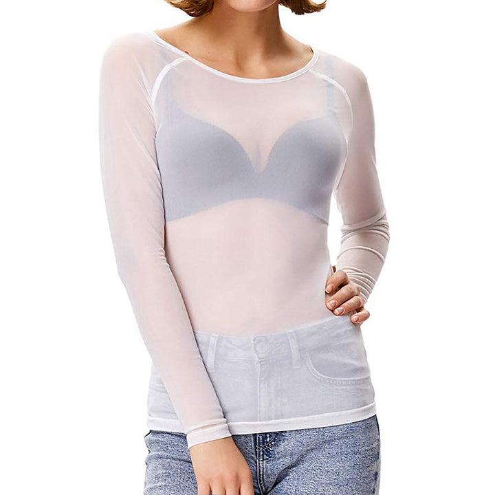 Levoire | Haut À Manches Longues En Mesh Transparent Pour Femmes Blanc