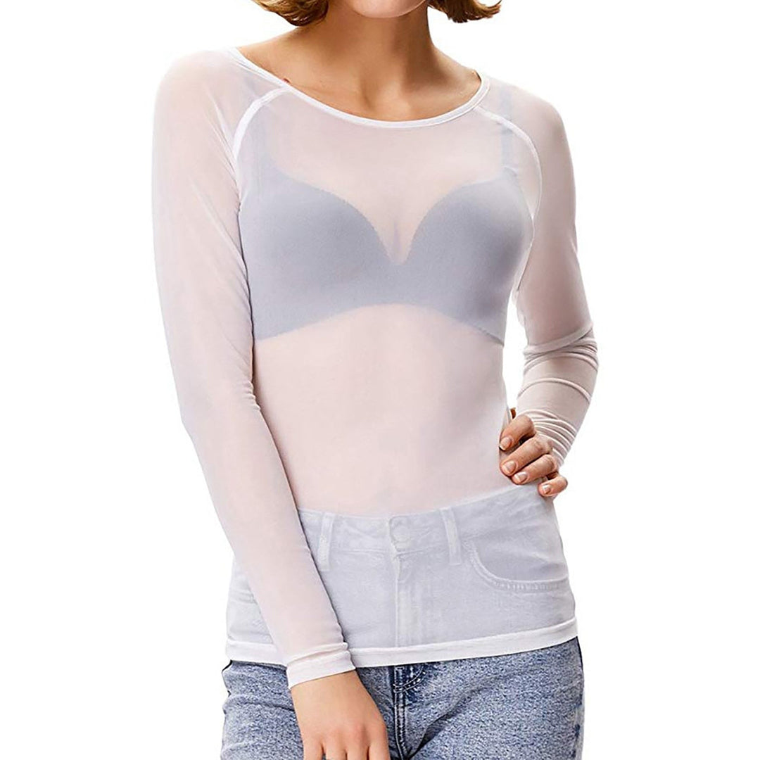 Levoire | Chemise En Mesh Brillante Élégante À Manches Longues Blanc