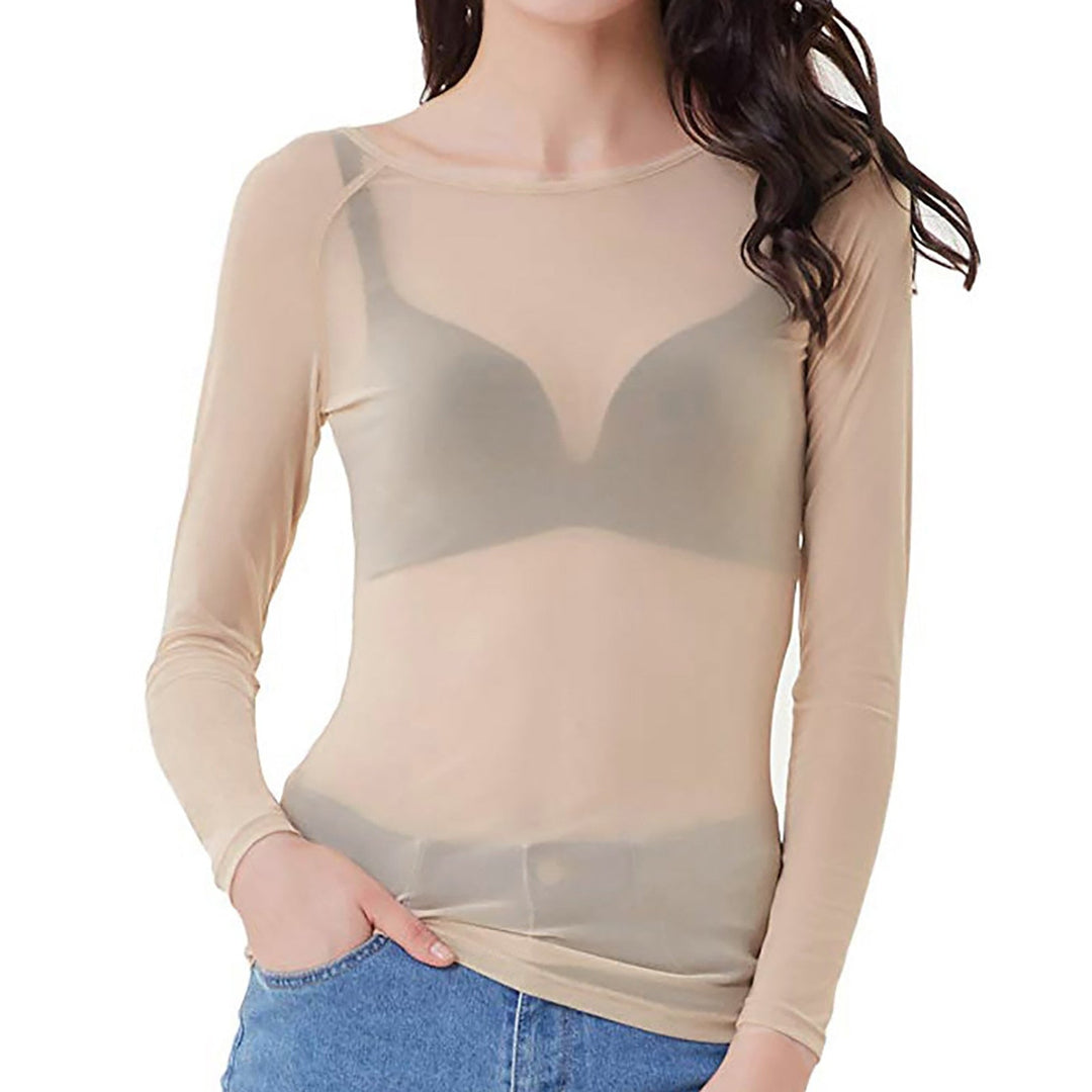Levoire | Haut Top En Maille Transparente Avec Manches Longues Pour Femmes Crème