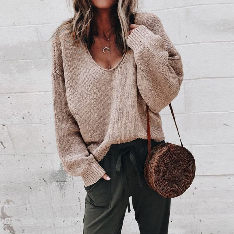 Levoire Lose V-Décolleté Tricot Top Pull Kahki